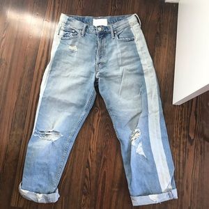 MOTHER Distressed Boyfriend Cropped Jeans